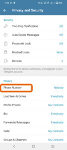 Select Phone Number under Privacy Section